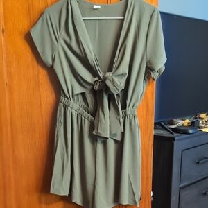 Elegant Olive Tie-Front Blouse